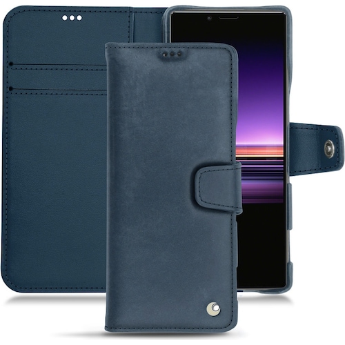 Noreve Lederschutzhülle Wallet (Sony Xperia 1), Smartphone Hülle, Blau