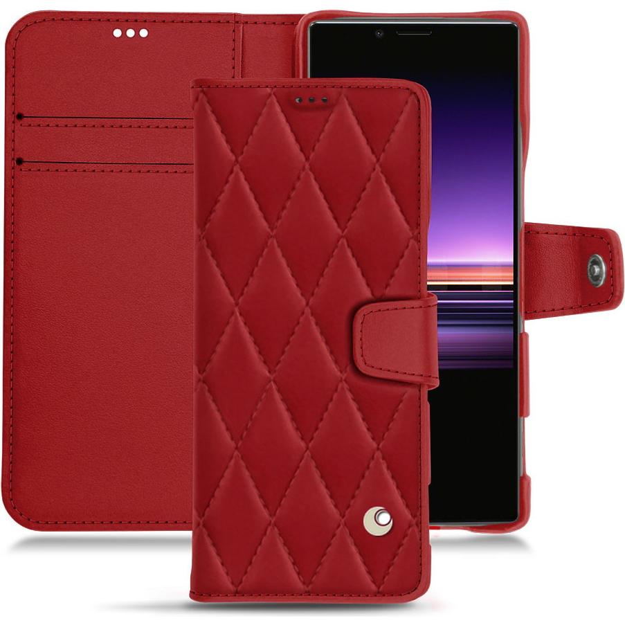 Noreve Lederschutzhülle Wallet (Sony Xperia 1), Smartphone Hülle, Rot
