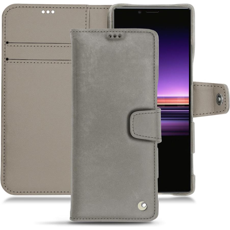 Noreve Lederschutzhülle Wallet (Sony Xperia 1), Smartphone Hülle, Grau
