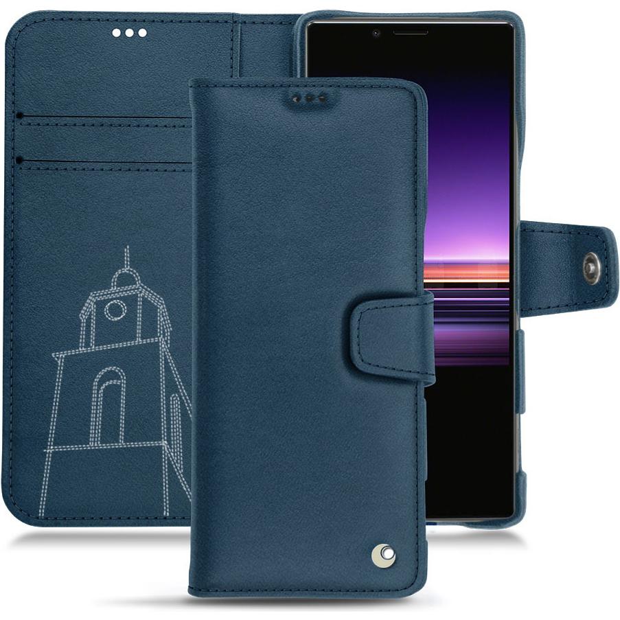Noreve Lederschutzhülle Wallet (Sony Xperia 1), Smartphone Hülle, Blau