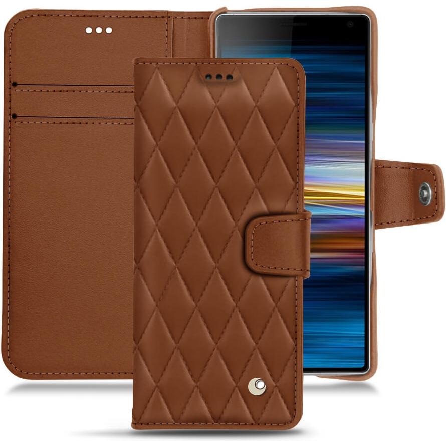 Noreve Lederschutzhülle Wallet (Sony Xperia 10 Plus), Smartphone Hülle, Braun
