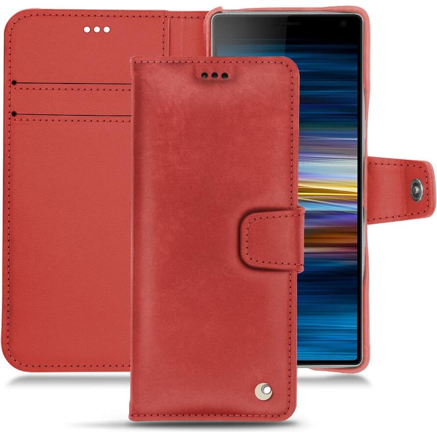 Noreve Lederschutzhülle Wallet (Sony Xperia 10), Smartphone Hülle, Rot