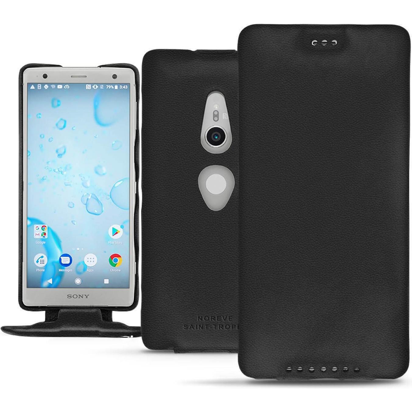 Noreve Lederschutzhülle vertikal (Sony Xperia XZ2), Smartphone Hülle, Schwarz