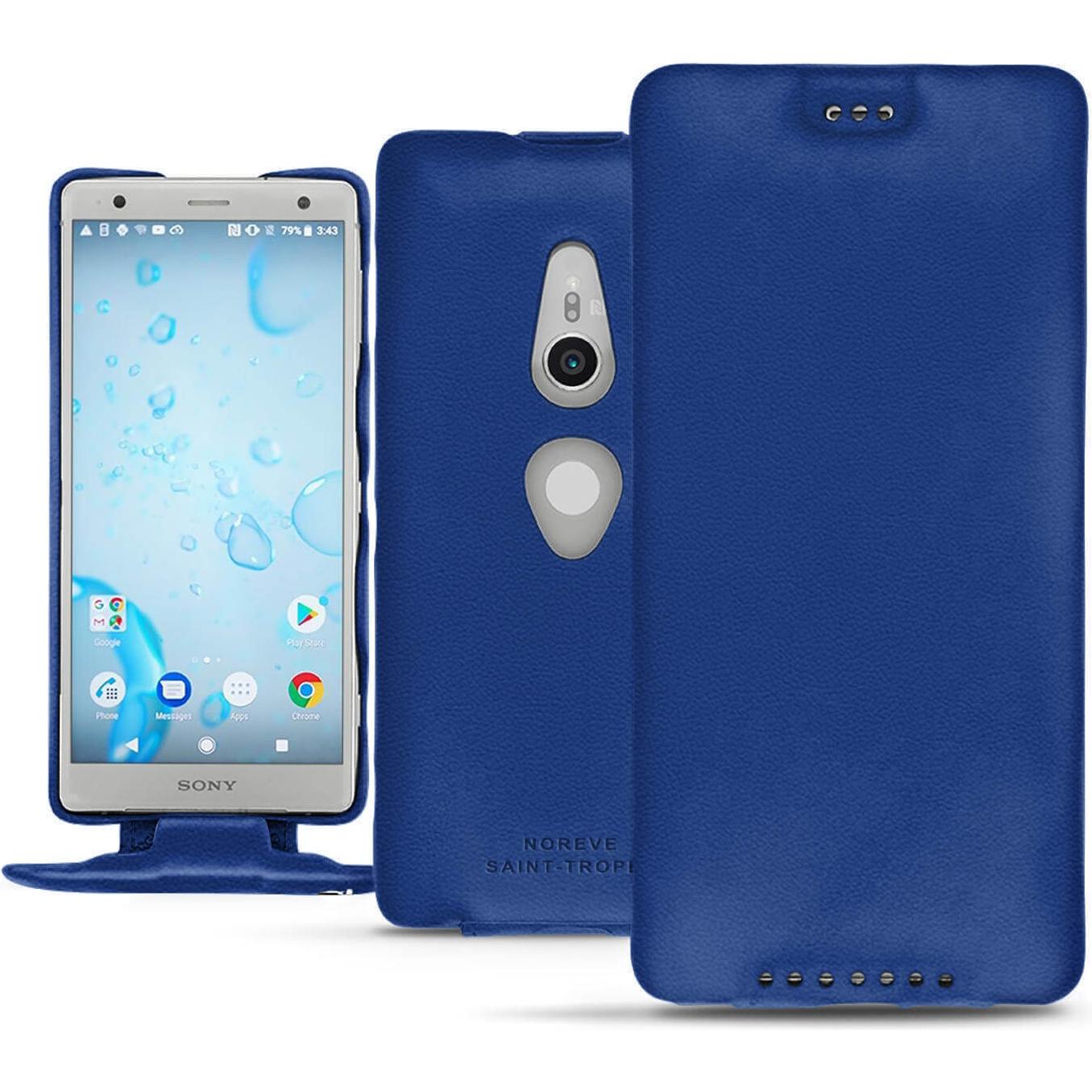 Noreve Lederschutzhülle vertikal (Sony Xperia XZ2), Smartphone Hülle, Blau