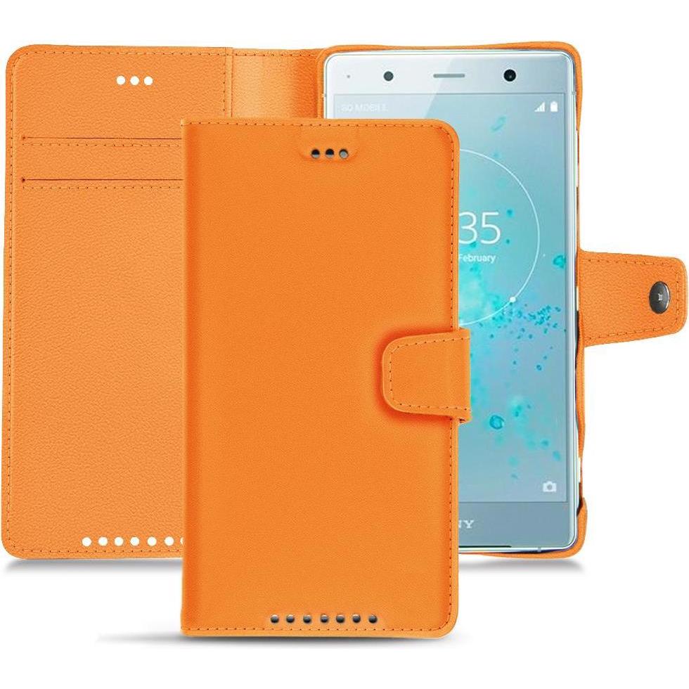 Noreve Lederschutzhülle Wallet (Sony Xperia XZ2 Premium), Smartphone Hülle, Orange