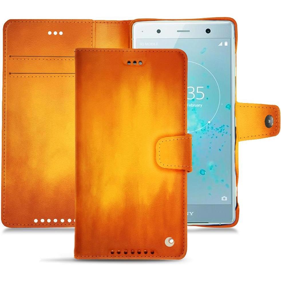 Noreve Lederschutzhülle Wallet (Sony Xperia XZ2 Premium), Smartphone Hülle, Orange