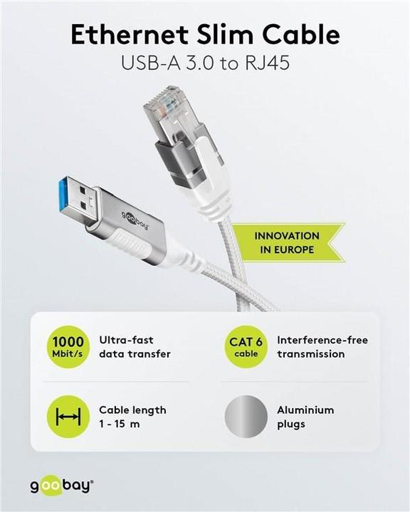Produktbild Goobay Ethernet-Kabel USB-A 3.0 auf RJ45, Slim, 10 m (USB 3.0)