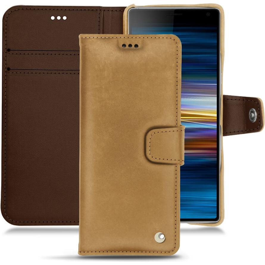 Noreve Lederschutzhülle Wallet (Sony Xperia 10), Smartphone Hülle, Braun