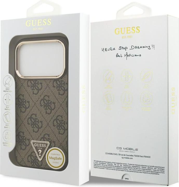 Produktbild Guess Case Magsafe 4G PU Leather Case With Triangle Logo And Gold Metal Camera Frame For iPhone 17 P (Apple iPhone 17 Pro)