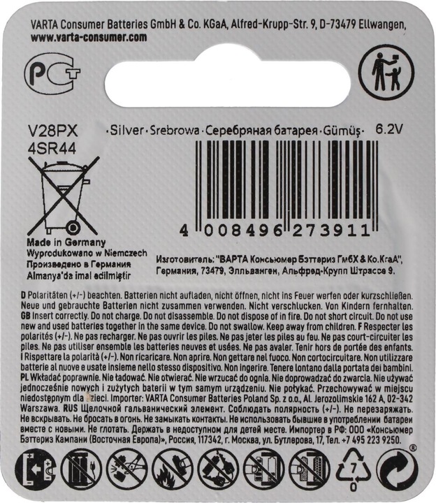Produktbild Varta Electronics V28PX (1 Stk., SR44, 145 mAh)