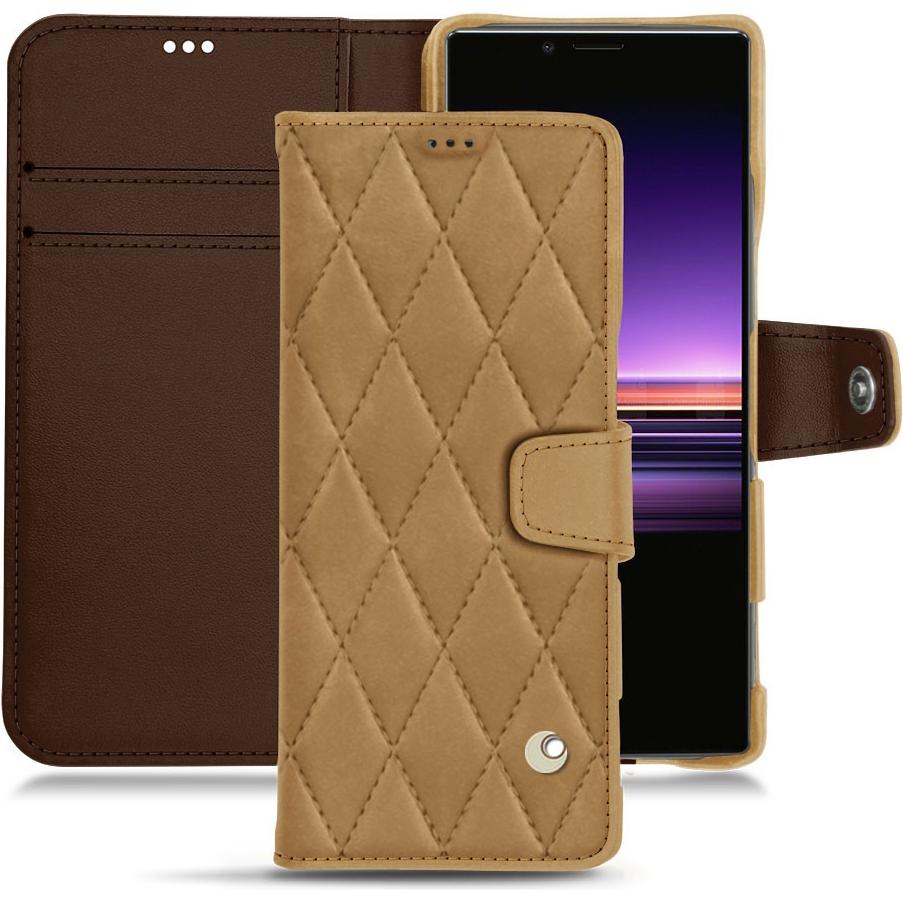 Noreve Lederschutzhülle Wallet (Sony Xperia 1), Smartphone Hülle, Braun