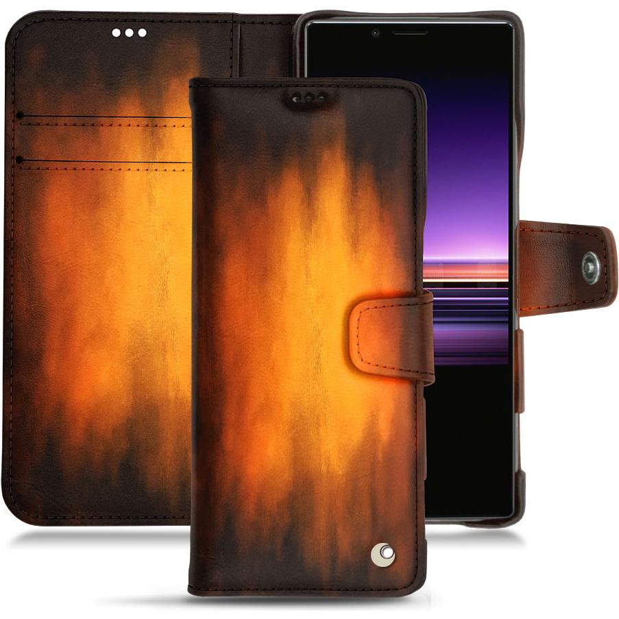 Noreve Lederschutzhülle Wallet (Sony Xperia 1), Smartphone Hülle, Violett