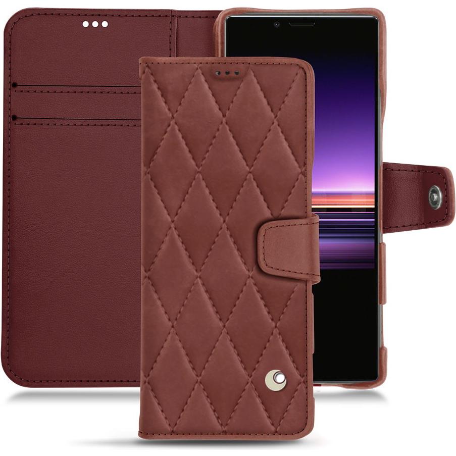 Noreve Lederschutzhülle Wallet (Sony Xperia 1), Smartphone Hülle, Rot