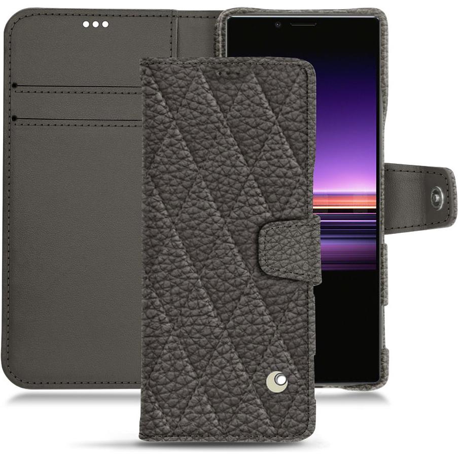 Noreve Lederschutzhülle Wallet (Sony Xperia 1), Smartphone Hülle, Grau