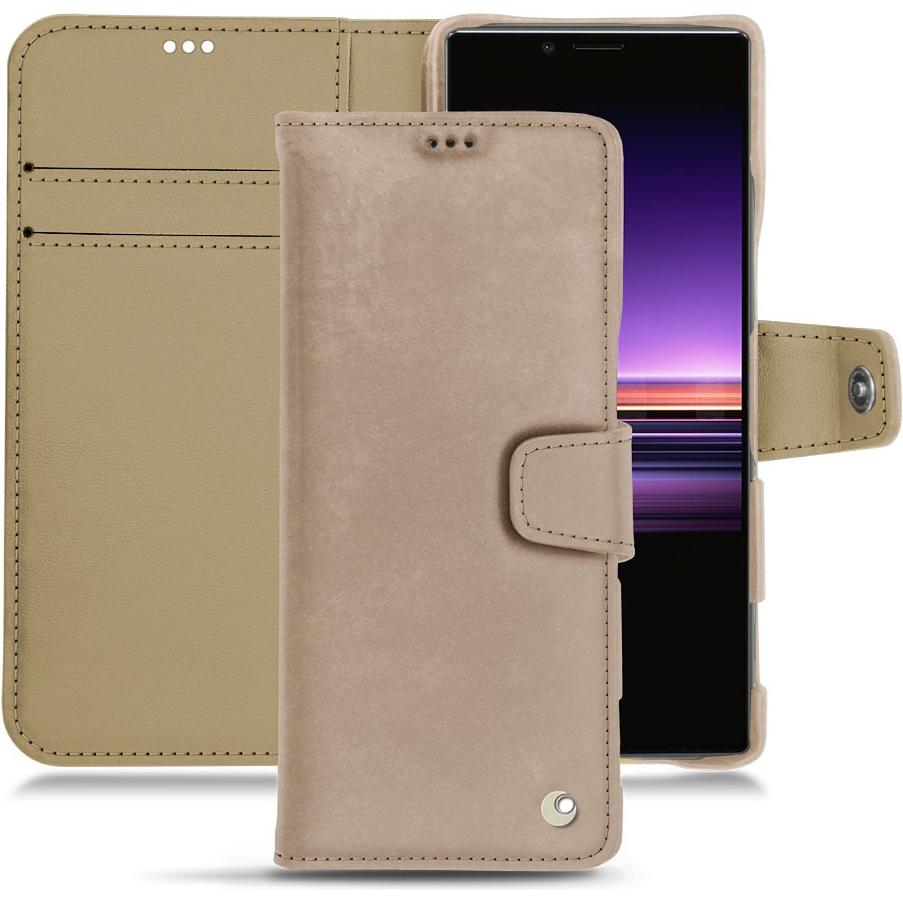 Noreve Lederschutzhülle Wallet (Sony Xperia 1), Smartphone Hülle, Beige
