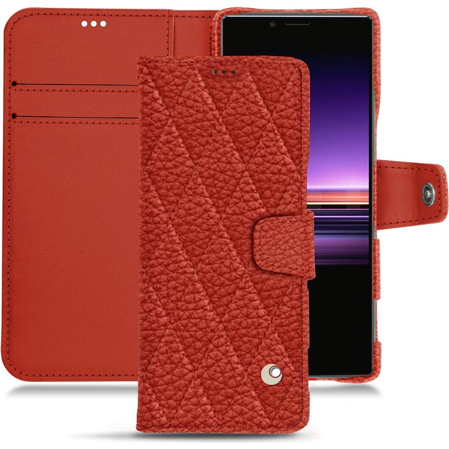 Noreve Lederschutzhülle Wallet (Sony Xperia 1), Smartphone Hülle, Orange