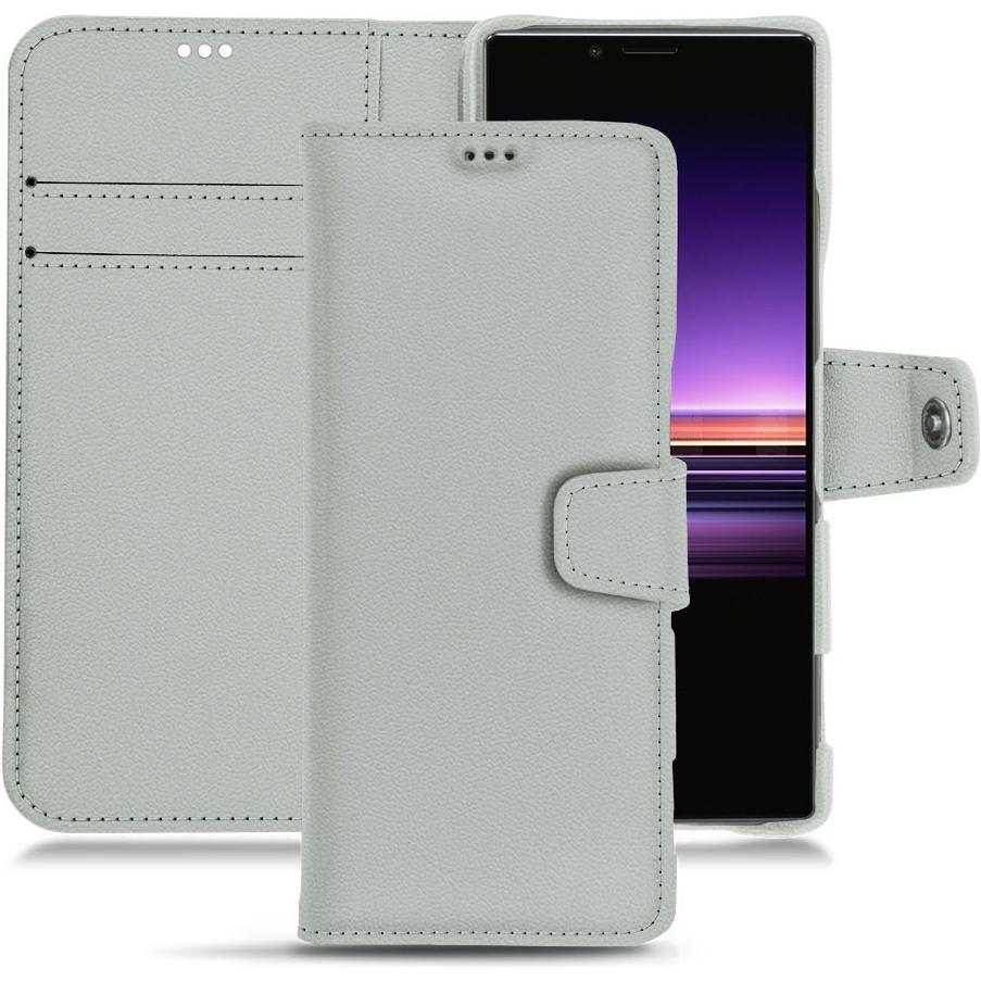 Noreve Lederschutzhülle Wallet (Sony Xperia 1), Smartphone Hülle, Grau