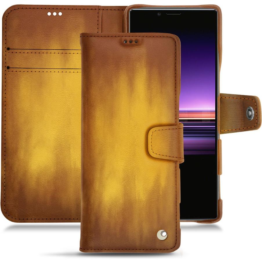 Noreve Lederschutzhülle Wallet (Sony Xperia 1), Smartphone Hülle, Gold