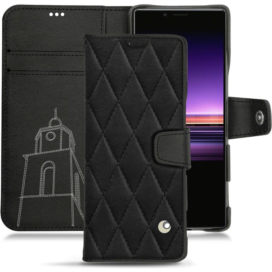 Noreve Lederschutzhülle Wallet (Sony Xperia 1), Smartphone Hülle, Schwarz