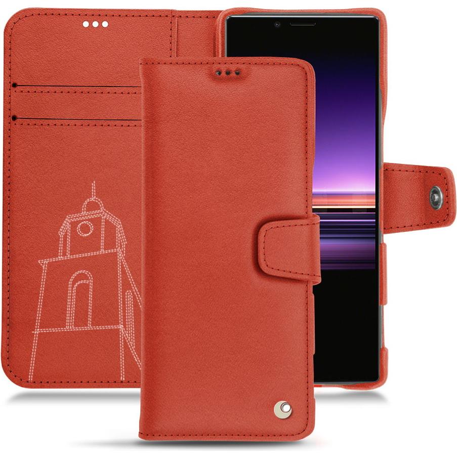 Noreve Lederschutzhülle Wallet (Sony Xperia 1), Smartphone Hülle, Orange