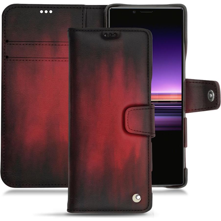 Noreve Lederschutzhülle Wallet (Sony Xperia 1), Smartphone Hülle, Rot
