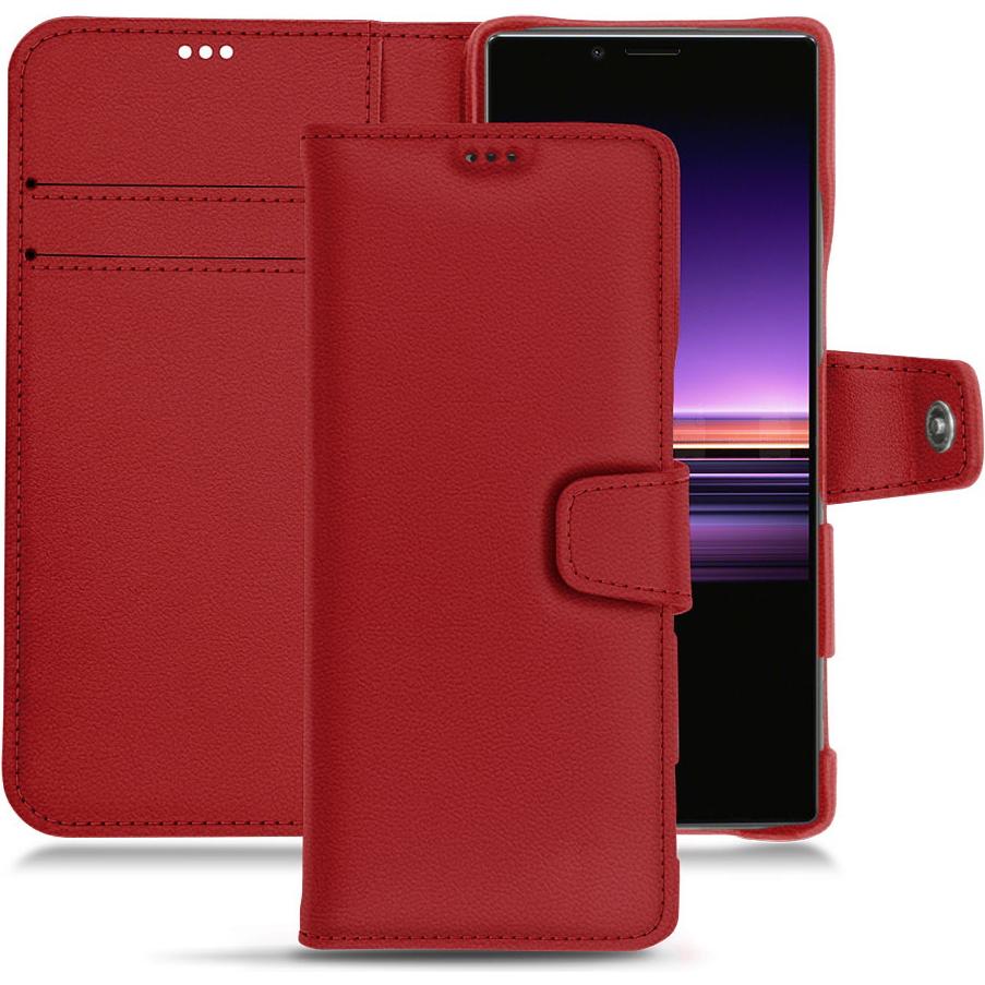 Noreve Lederschutzhülle Wallet (Sony Xperia 1), Smartphone Hülle, Rot