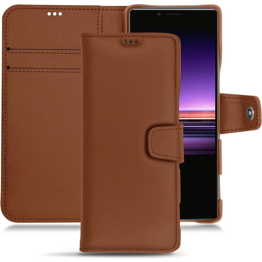 Noreve Lederschutzhülle Wallet (Sony Xperia 1), Smartphone Hülle, Braun