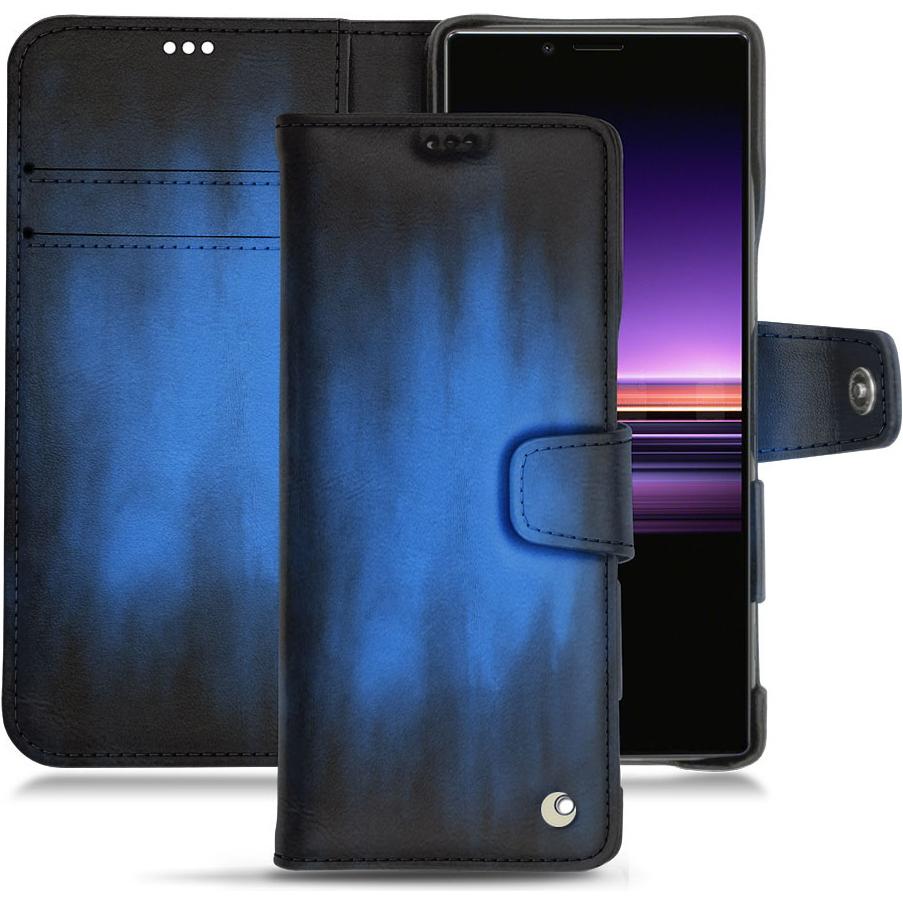 Noreve Lederschutzhülle Wallet (Sony Xperia 1), Smartphone Hülle, Blau