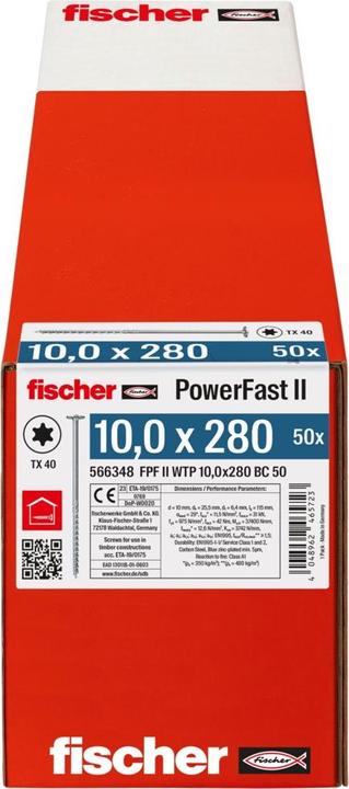 Actual product image Fischer Wood screw PowerFast II 10.0x280 TK TX TG blvz 50 (50 Screws per piece)
