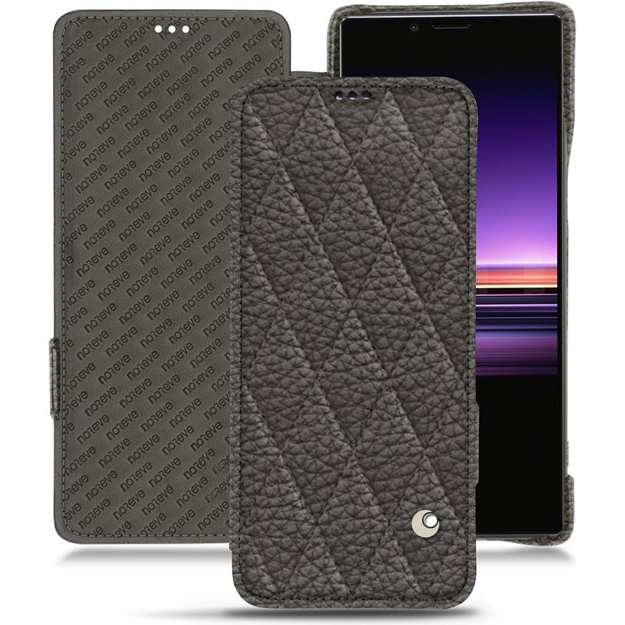 Noreve Lederschutzhülle horizontal (Sony Xperia 1), Smartphone Hülle, Grau