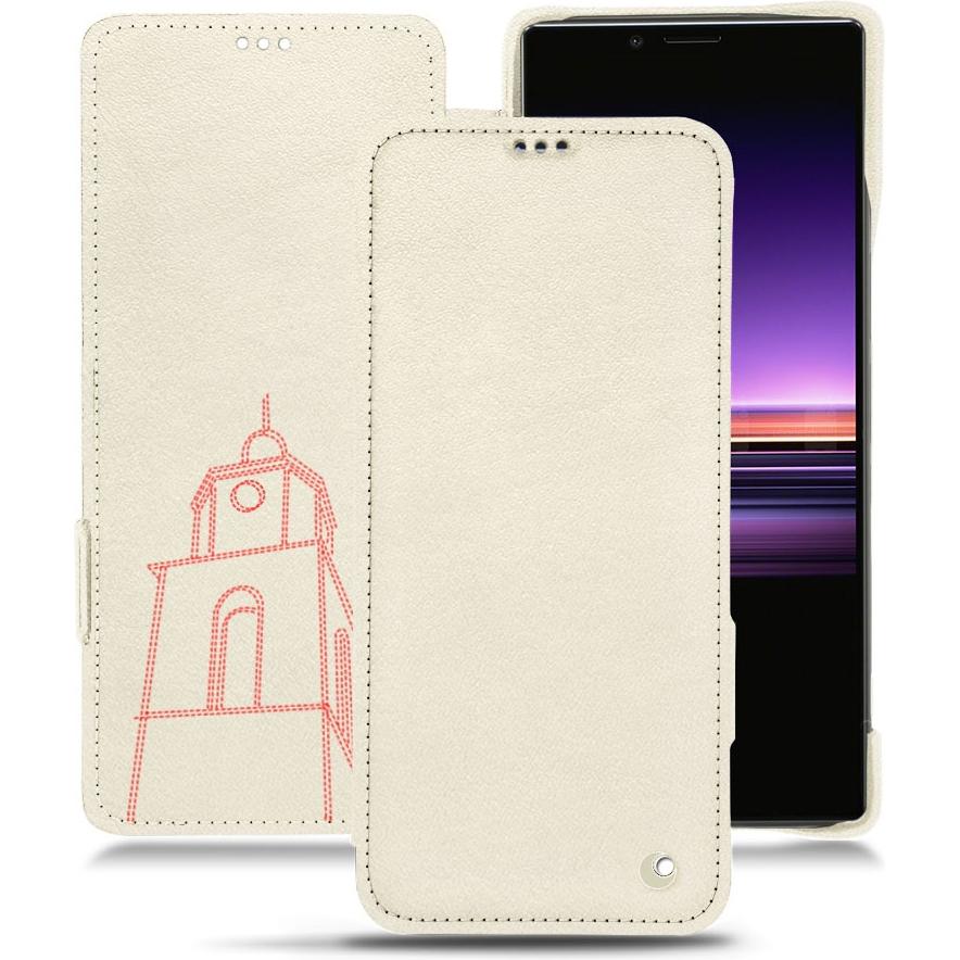 Noreve Lederschutzhülle horizontal (Sony Xperia 1), Smartphone Hülle, Weiss