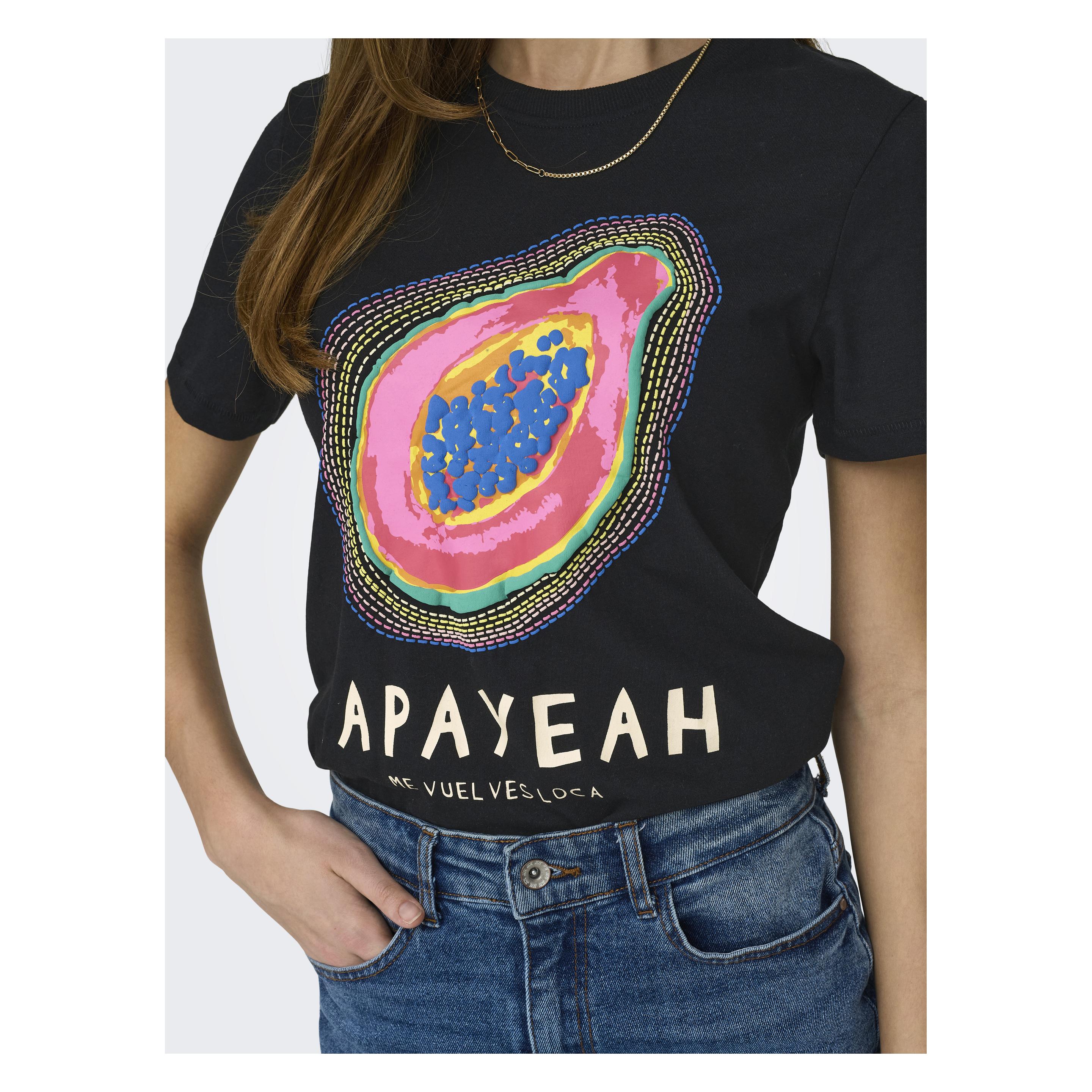 Only, Damen, Blusen, Onlblinis Life Reg S/S Fruit Top Box Jrs, Schwarz, (L)