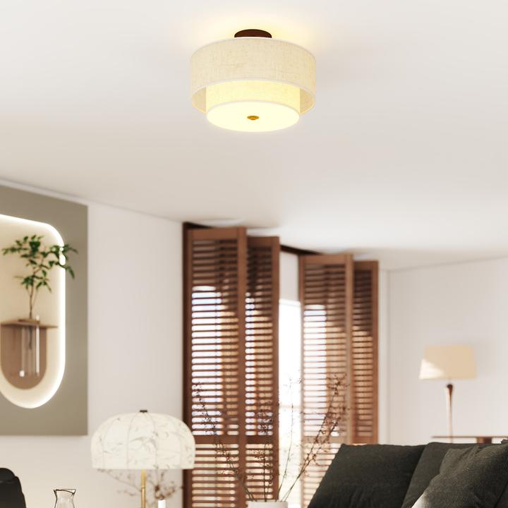 Image du produit Homcom Deckenlampe Metall, Stoff Cremeweiss (E14)