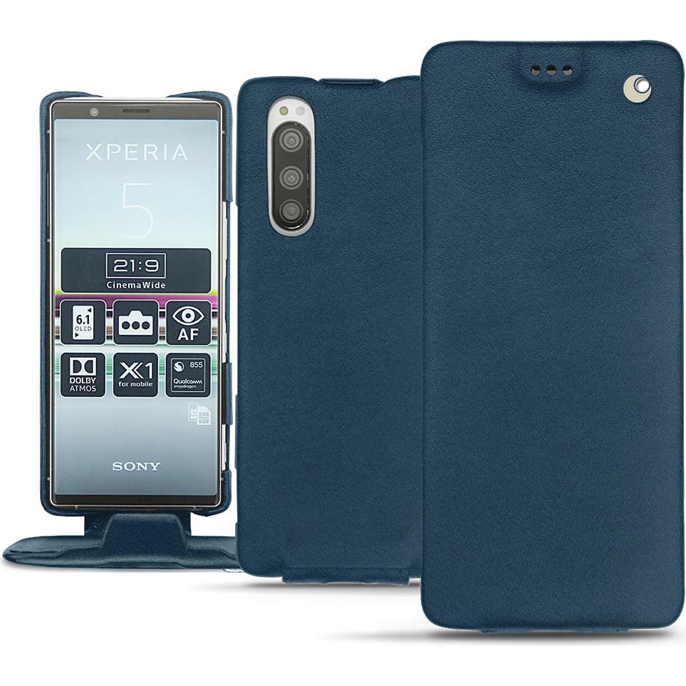 Noreve Lederschutzhülle vertikal (Sony Xperia 5), Smartphone Hülle, Blau