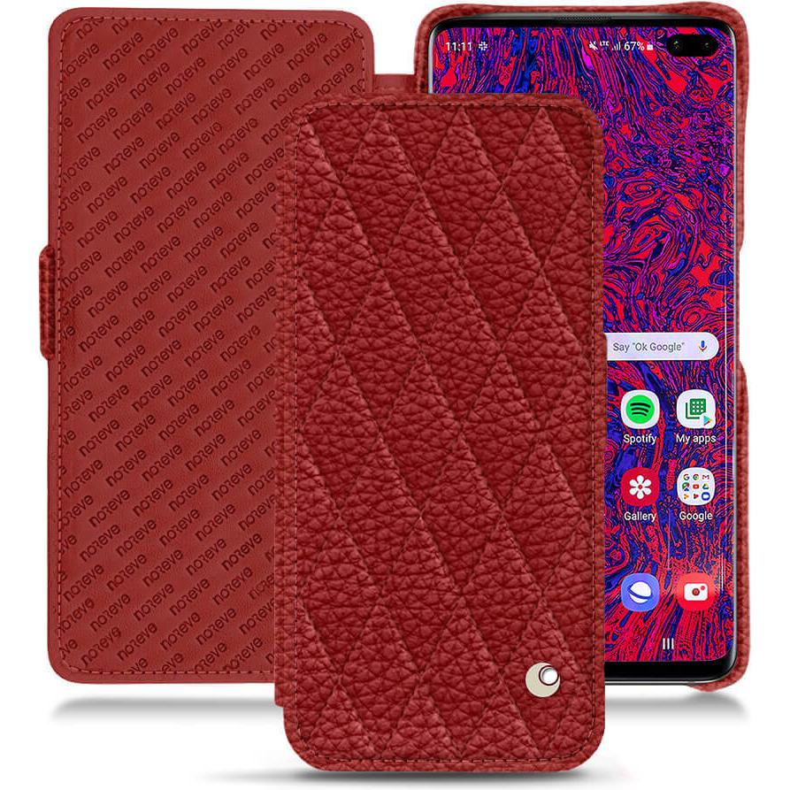 Noreve Lederschutzhülle horizontal (Samsung Galaxy S10+), Smartphone Hülle, Rot