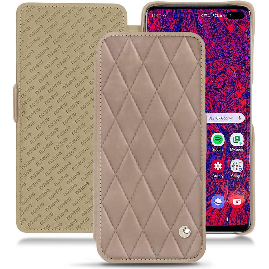 Noreve Lederschutzhülle horizontal (Samsung Galaxy S10+), Smartphone Hülle, Beige