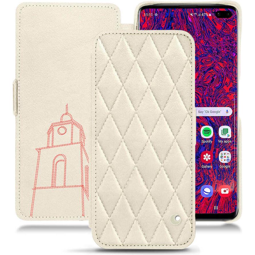 Noreve Lederschutzhülle horizontal (Samsung Galaxy S10+), Smartphone Hülle, Weiss
