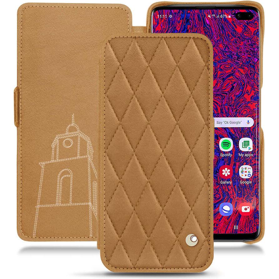 Noreve Lederschutzhülle horizontal (Samsung Galaxy S10+), Smartphone Hülle, Braun