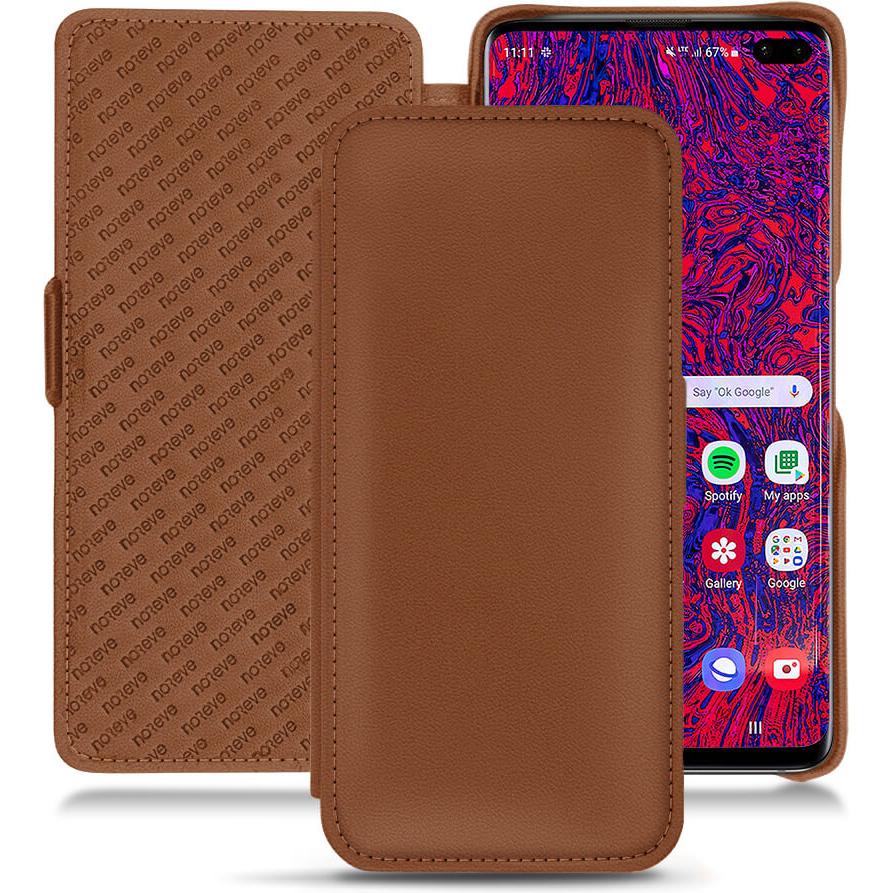 Noreve Lederschutzhülle horizontal (Samsung Galaxy S10+), Smartphone Hülle, Braun