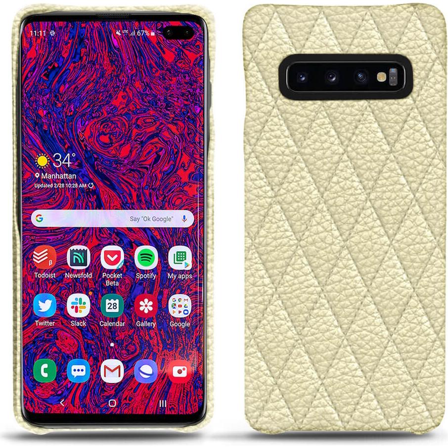 Noreve Lederschutzhülle (Samsung Galaxy S10+), Smartphone Hülle, Beige