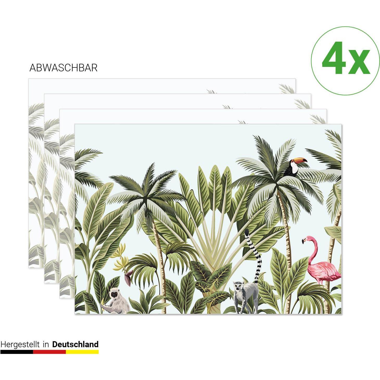 CoverYourDesk, Tischset, Tischset Tropische Palmen mit Flamingo