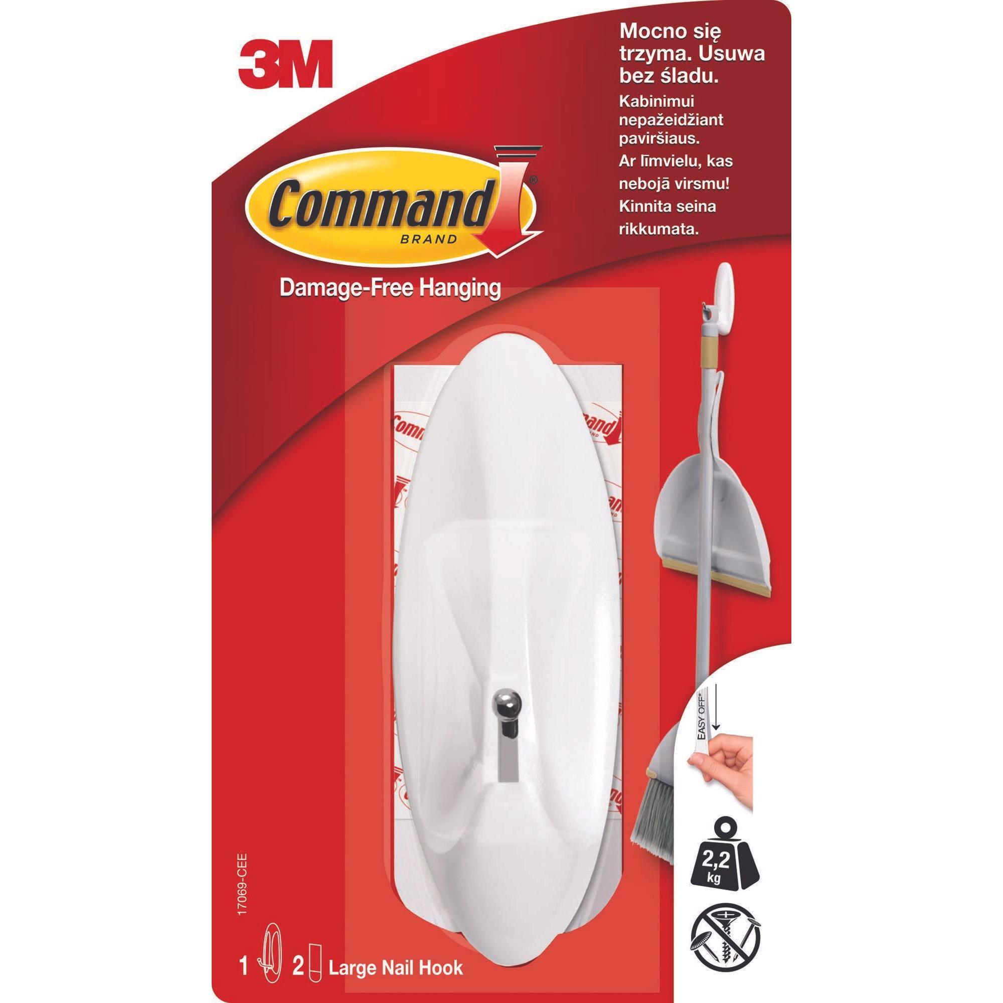 3M, Klebehaken + Klebenagel, Wiederverwendbarer haken, mit metallgriff, gross, weiss