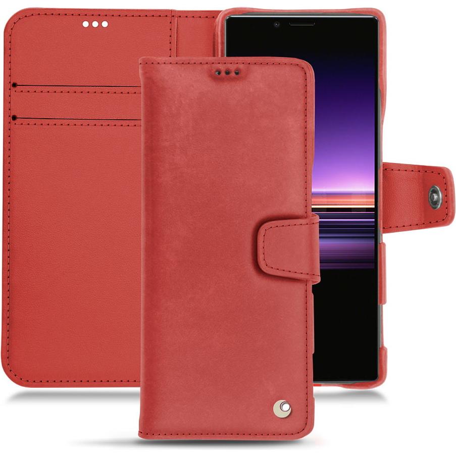 Noreve Lederschutzhülle Wallet (Sony Xperia 1), Smartphone Hülle, Rot
