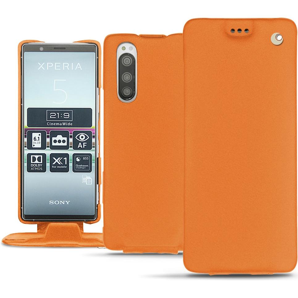 Noreve Lederschutzhülle vertikal (Sony Xperia 5), Smartphone Hülle, Orange
