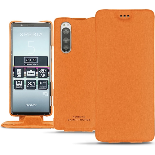 Noreve Lederschutzhülle vertikal (Sony Xperia 5), Smartphone Hülle, Orange