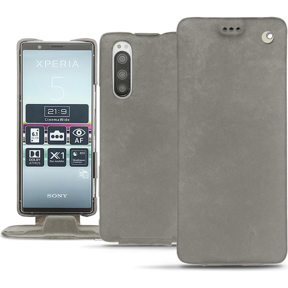 Noreve Lederschutzhülle vertikal (Sony Xperia 5), Smartphone Hülle, Grau