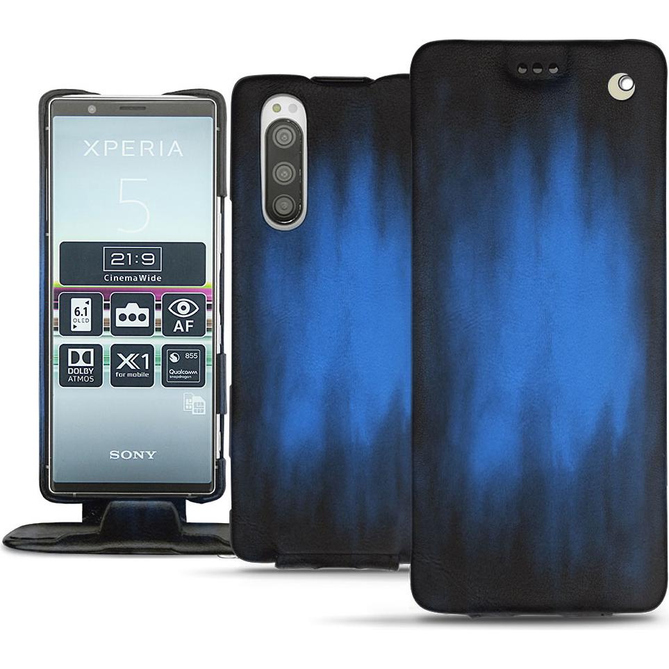Noreve Lederschutzhülle vertikal (Sony Xperia 5), Smartphone Hülle, Blau