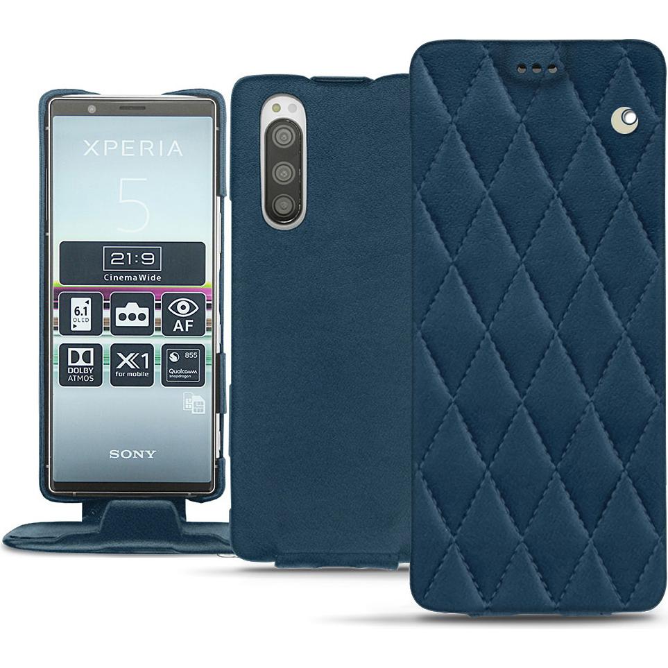 Noreve Lederschutzhülle vertikal (Sony Xperia 5), Smartphone Hülle, Blau