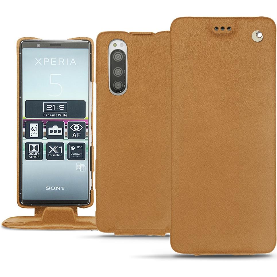 Noreve Lederschutzhülle vertikal (Sony Xperia 5), Smartphone Hülle, Braun