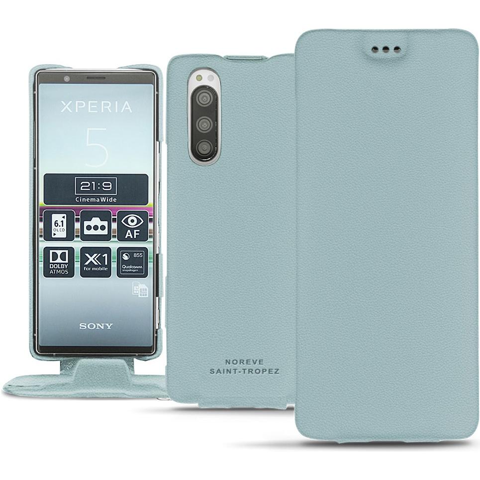 Noreve Lederschutzhülle vertikal (Sony Xperia 5), Smartphone Hülle, Blau